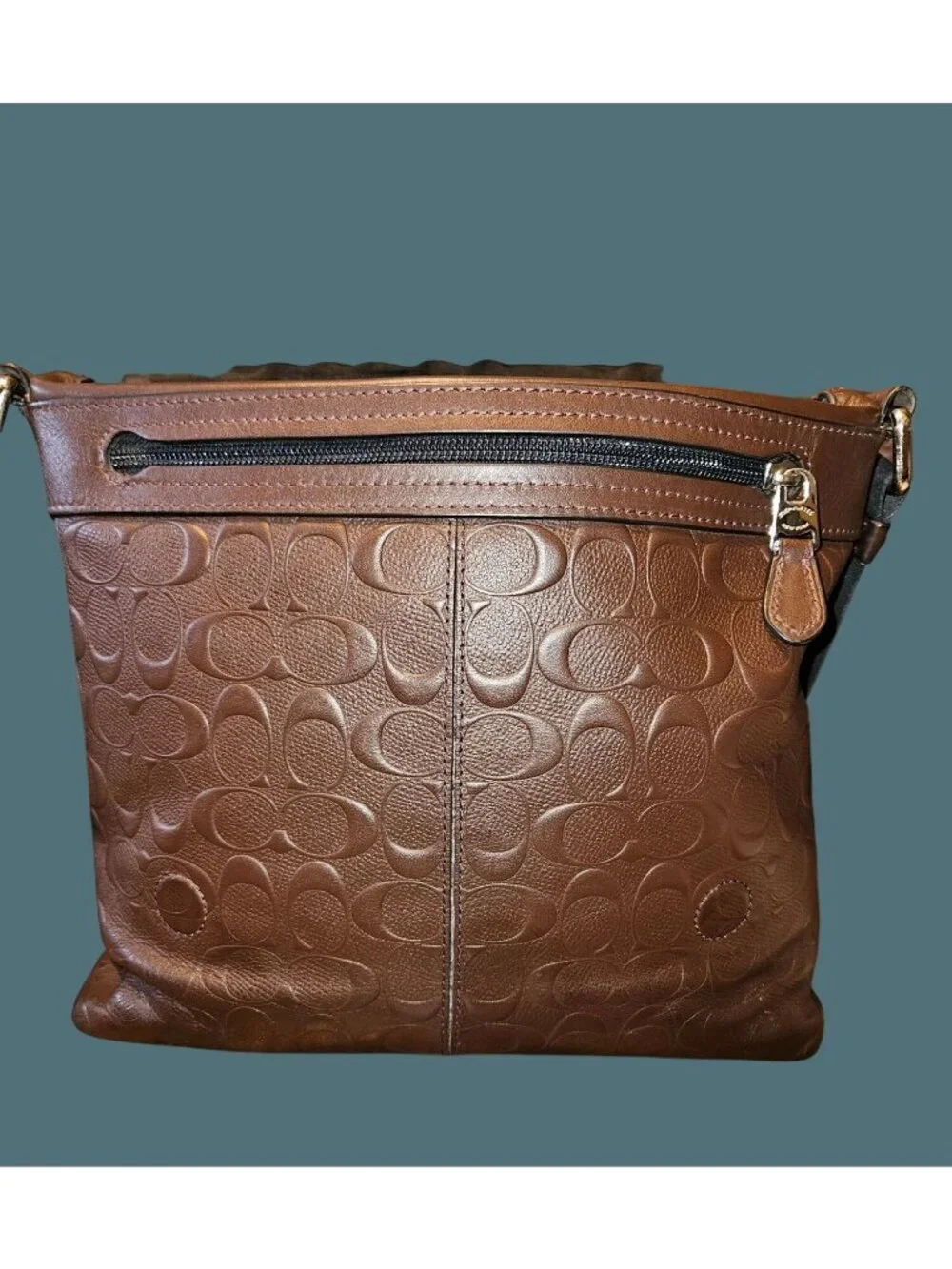 Coach Brown Leather/Embossed Signature Small Charles Messenger Crossbody Bag